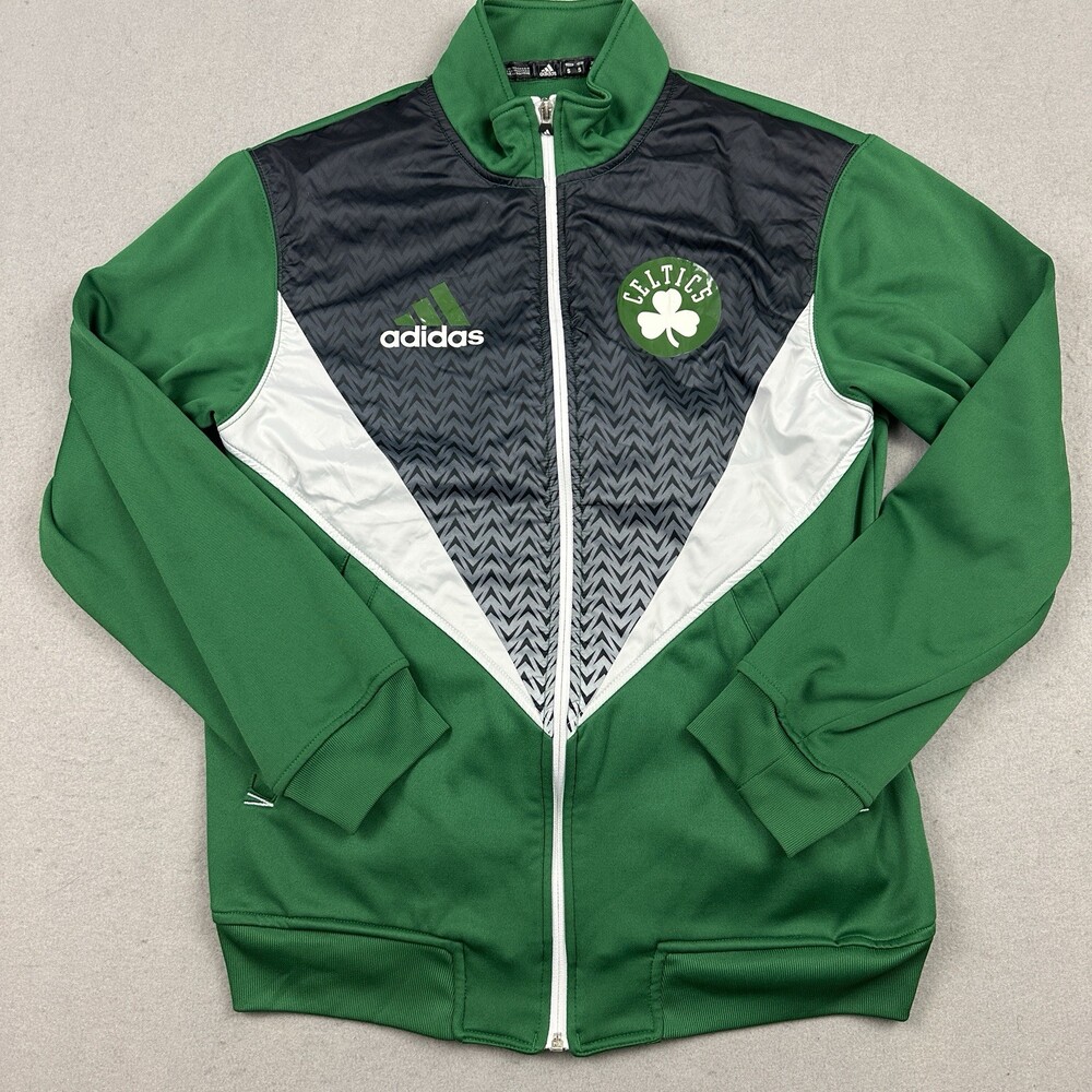 Boston Celtics Jacket Men Small Green Gray Adidas Full ZipPockets NBA S